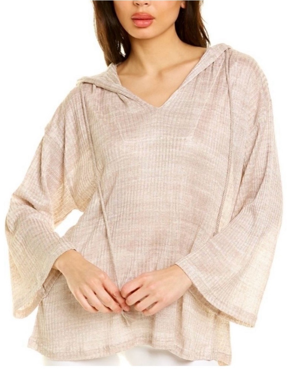 Something Navy Paz Linen Beige Hooded Lightweight summer sweater pullover hoody
